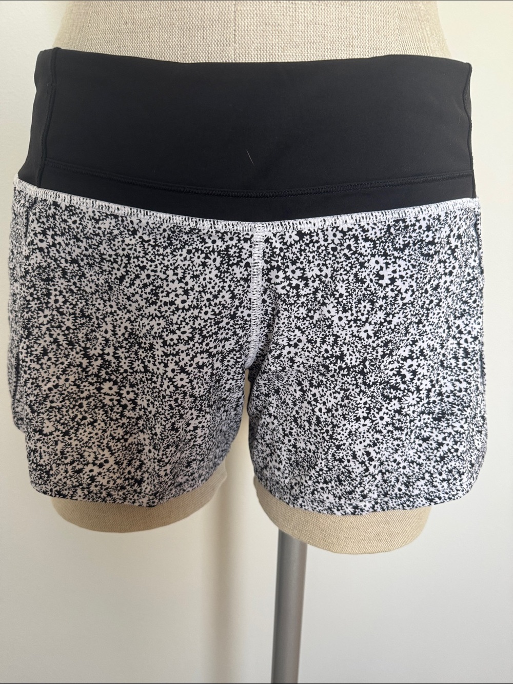 lululemon athletica Black and White Floral Athletic Shorts
